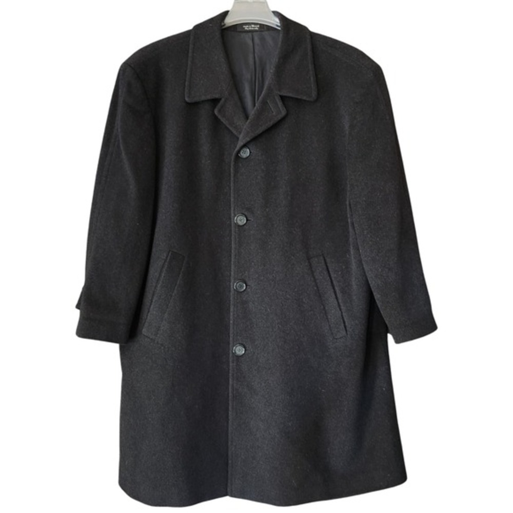 Kasper Coat Overcoat‎ Mens 42S Charcoal Black  Gray Wool Cashmere Notch Collar